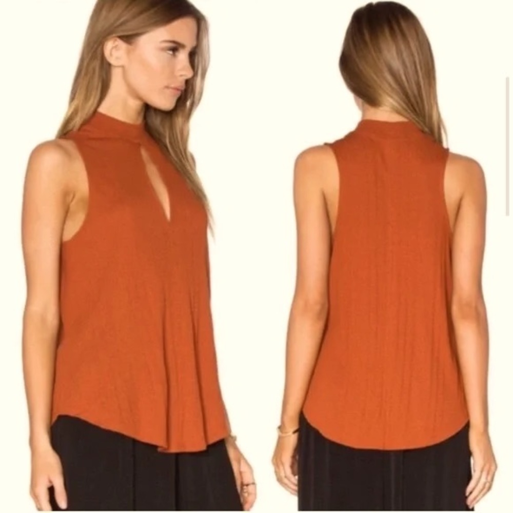 Burnt Orange Free People tank with key hole front.